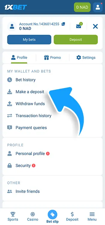 Step 2 - Go to My Account and select Deposit