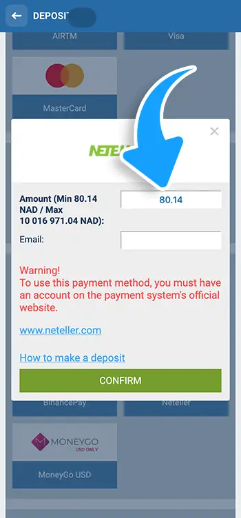 Step 4 - Enter the deposit amount