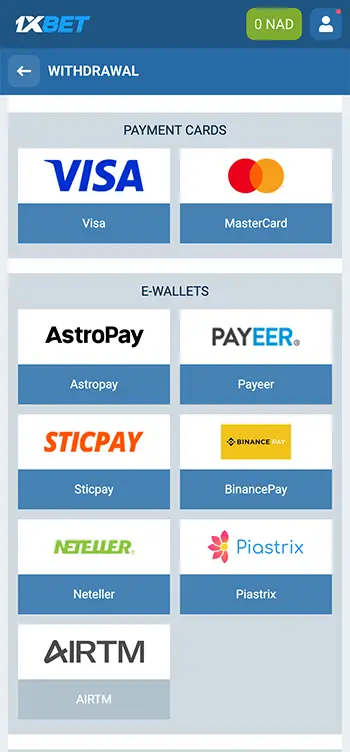 Step 5 - Choose an available 1xBet withdrawal method