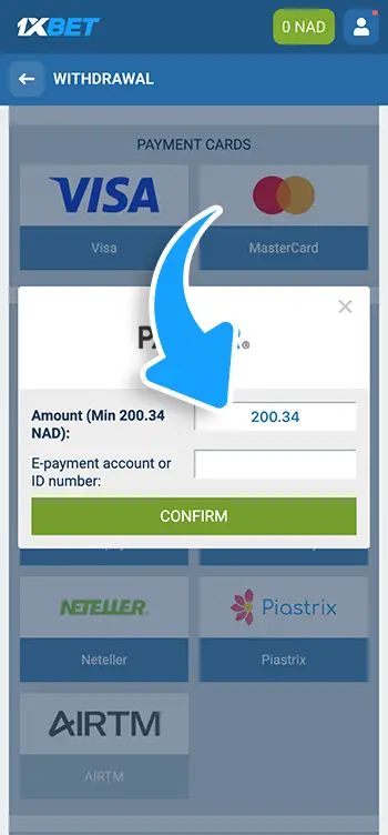 Step 6 - Enter the withdrawal amount meeting minimum requirements